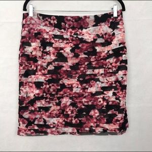 White House Black Market Black & Pink Floral Skirt